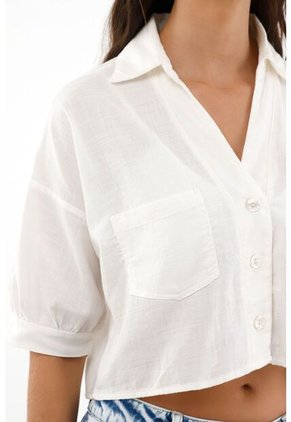 Camisa Crudo De Cuello Solapa Oversize Para Mujer