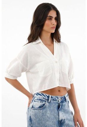 Camisa Crudo De Cuello Solapa Oversize Para Mujer