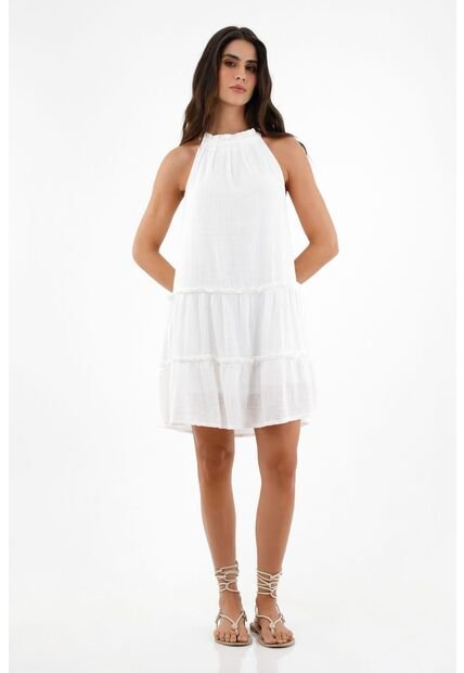 Vestido De Cuello Halter Blanco Para Mujer