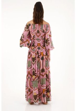 Vestido Largo Estampado De Escote Bandeja Para Mujer