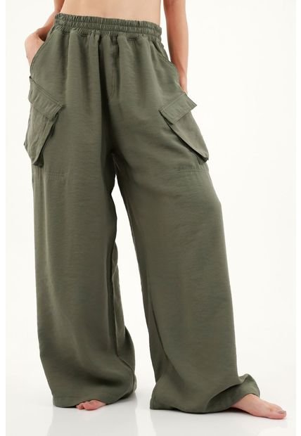 Pantalón Verde De Silueta Amplia Para Mujer