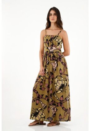 Vestido Largo Con Fajón En Cintura Para Mujer