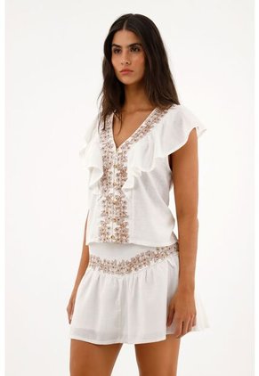 Topmark Camisa Crudo Con Bolero Y Bordado Para Mujer