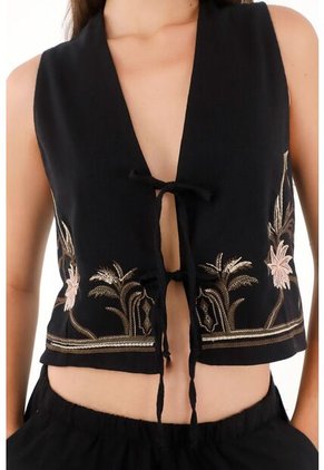 Topmark Chaleco Con Diseño Floral Y Amarres Negro Para Mujer