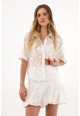 Topmark Falda Corta Bordada En Delantero Crudo Para Mujer topmark