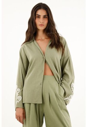 Camisa Verde Manga Larga Acampanada Para Mujer