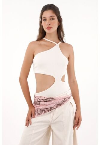 Topmark Body Asimétrico En Rib Crudo Para Mujer topmark
