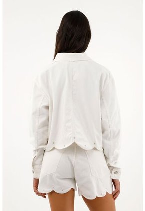 Topmark Chaqueta Denim Blanca Con Ruedo Bordado Para Mujer