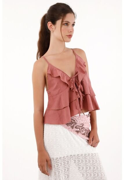 Camisa Con Detalles De Boleros Rosada Para Mujer