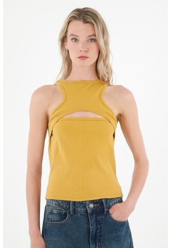 Camiseta Amarilla Escotada En Frente Para Mujer topmark