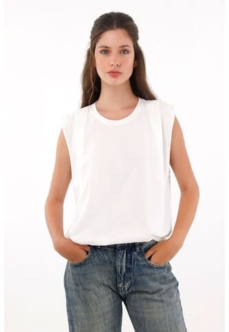 Camiseta Manga Sisa Con Prenses Crudo Para Mujer topmark