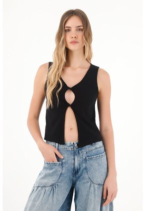 Topmark Camiseta Manga Sisa Con Detalle Entorchado Negra Para Mujer