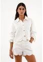 Topmark Chaqueta Denim Blanca Con Ruedo Bordado Para Mujer de topmark