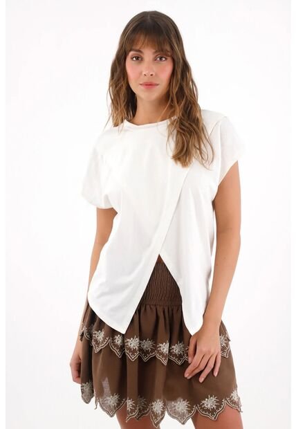 Topmark Camiseta Manga Sisa Cruzada En Delantero Crudo Para Mujer