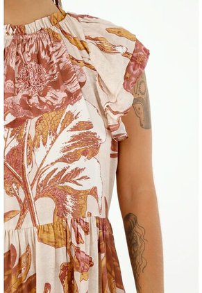 Vestido De Mujer, Diseño Corto Con Cuello Alto Manga Sisa, Con Boleros Y Estampado Floral