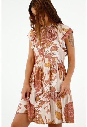 Vestido De Mujer, Diseño Corto Con Cuello Alto Manga Sisa, Con Boleros Y Estampado Floral