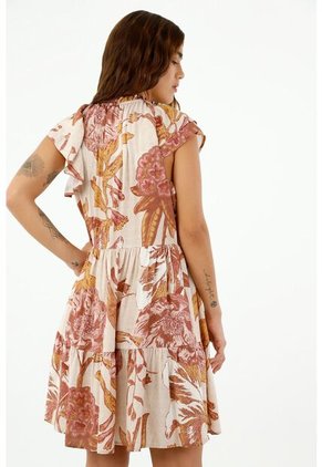 Vestido De Mujer, Diseño Corto Con Cuello Alto Manga Sisa, Con Boleros Y Estampado Floral