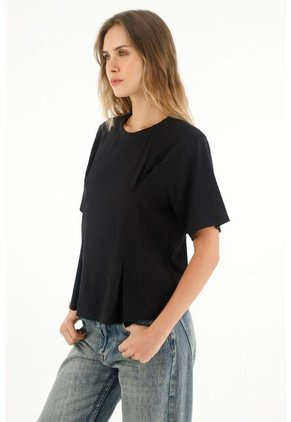 Topmark Camiseta Manga Corta Con Pinzas Negra Para Mujer