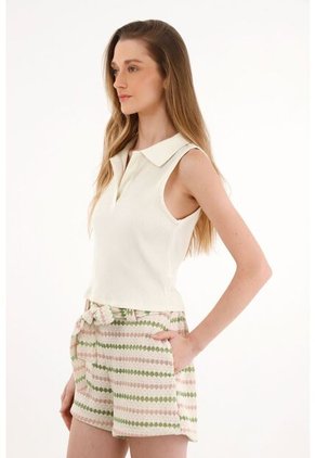 Topmark Camiseta Con Cuello Tipo Polo Crudo Para Mujer