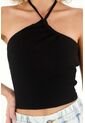 Topmark Camiseta Crop De Tiras Que Anudan En Cuello Negra Para Mujer de topmark