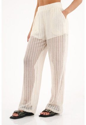 Topmark Pantalón Recto De Tejido Abierto Crudo Para Mujer