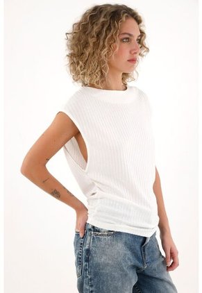 Topmark Camiseta De Cuello Bandeja Con Textura A Rayas Crudo Para Mujer