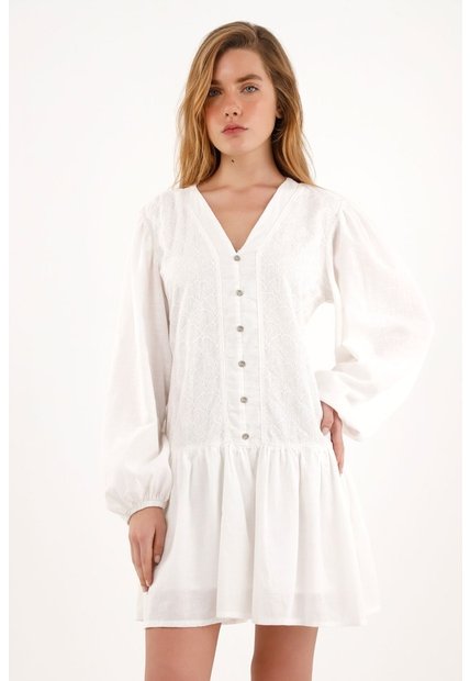 Topmark Vestido Crudo Corto Manga Larga Para Mujer