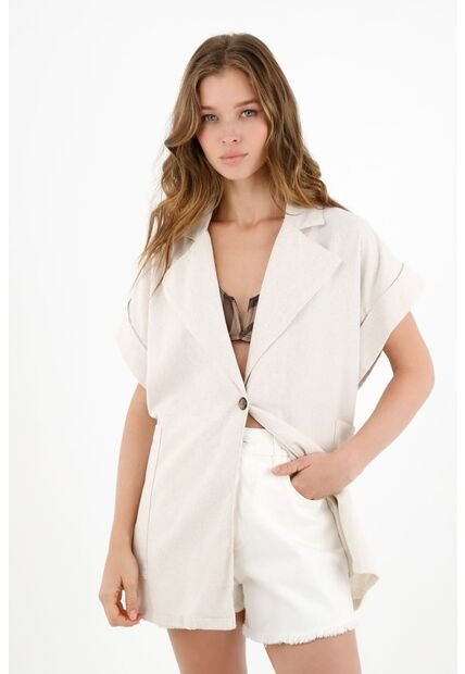 Topmark Chaleco Con Cuello De Solapa Crudo Para Mujer