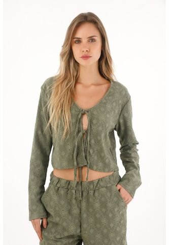 Topmark Camiseta Tejida Con Tiras Que Anudan Verde Para Mujer topmark