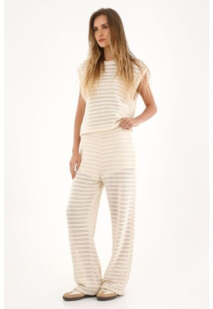 Topmark Pantalón Tejido De Tiro Alto Crudo Para Mujer