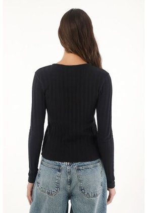 Topmark Camiseta Manga Larga Negra Para Mujer