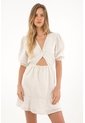 Topmark Vestido Corto De Mangas Con Volumen Café Para Mujer de topmark