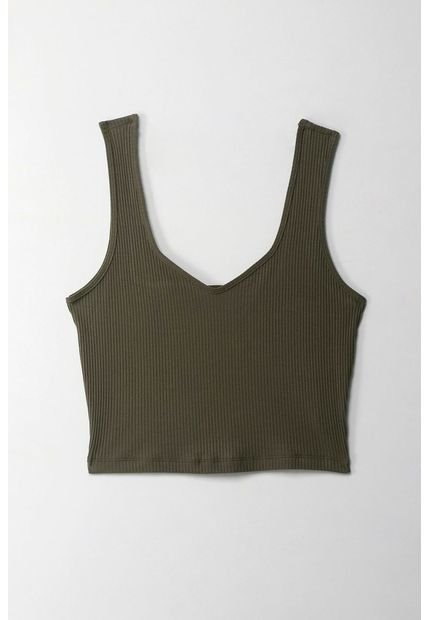 Camiseta Crop En Rib Verde Para Mujer