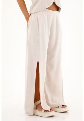 Pantalón Recto Tiro Alto Con Abertura Para Mujer