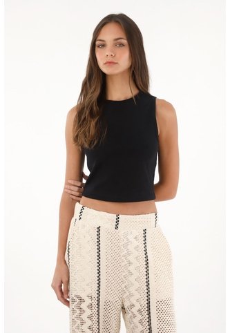 Topmark Camiseta Manga Sisa En Rib Negra Para Mujer topmark