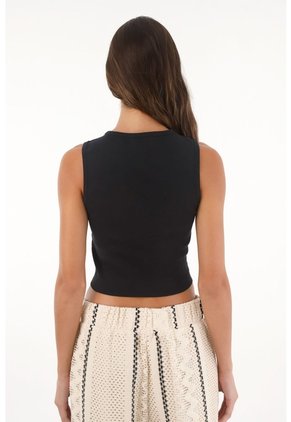 Topmark Camiseta Manga Sisa En Rib Negra Para Mujer