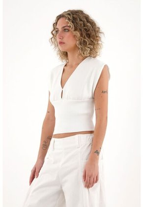 Topmark Camiseta En Rib Con Fajón Ajustado Crudo Para Mujer