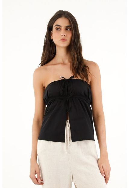 Camisa Strapless Negra En Algodón 100% Para Mujer
