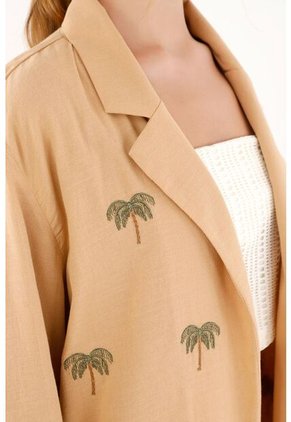 Blazer Café Con Palmeras Bordadas Para Mujer