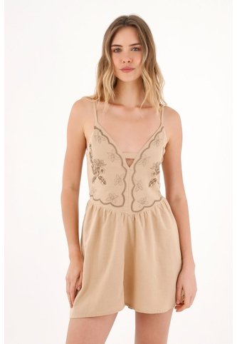 Topmark Vestido Corto Con Imitación Bordado Café Para Mujer topmark