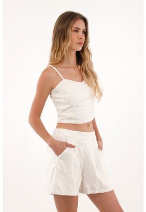 Topmark Crop En Tela Bordada Crudo Para Mujer