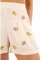Bermuda Con Flores Bordadas Crudo Para Mujer de topmark