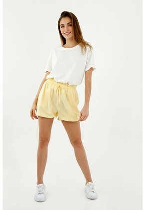 Short De Mujer, Silueta Amplia De Tiro Alto, Con Efecto Bombacho, Color Amarillo