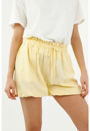 Short De Mujer, Silueta Amplia De Tiro Alto, Con Efecto Bombacho, Color Amarillo