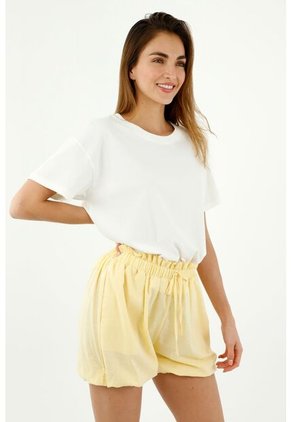 Short De Mujer, Silueta Amplia De Tiro Alto, Con Efecto Bombacho, Color Amarillo