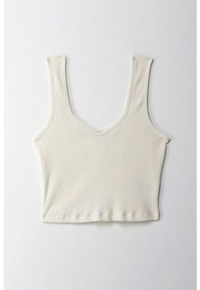 Topmark Camiseta Crop En Rib Crudo Con Textura Suave Para Mujer