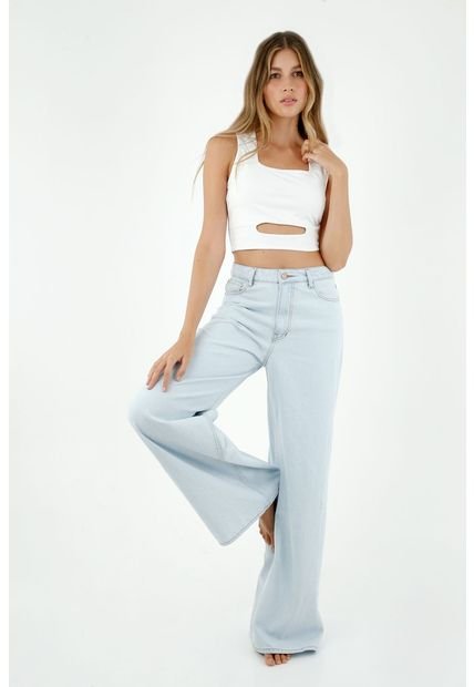 Jean De Mujer, Silueta Wide Leg Tiro Alto, Tono Claro