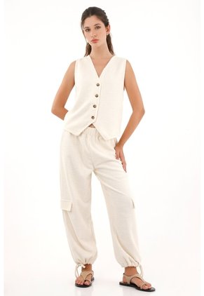 Chaleco Tejido Tipo Tweed Crudo Para Mujer