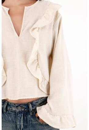 Camisa Con Boleros Amplia Crudo Para Mujer