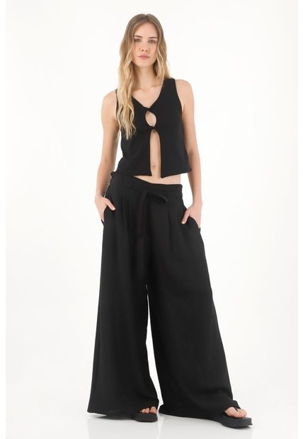 Topmark Pantalón Wide Leg Amplio Negro Para Mujer